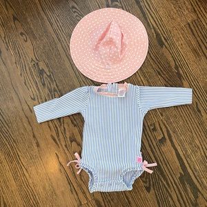 Rufflebutts Rugged butts long sleeve swim rashguard with matching swim hat 6-12m